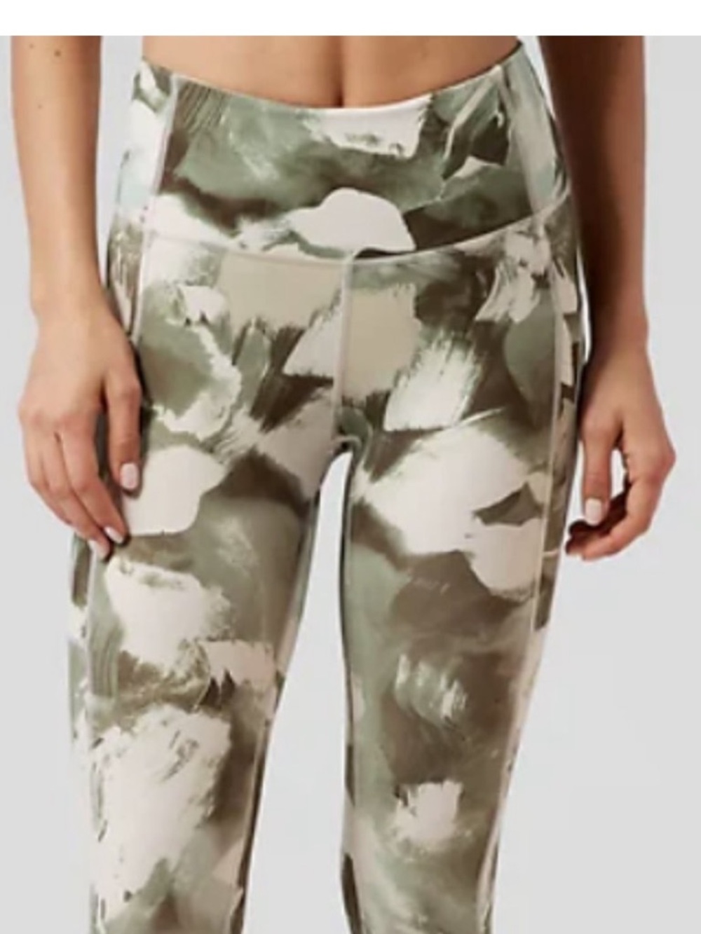Athleta Brushstroke Print Capri Leggings in Olive, Blush & Beige